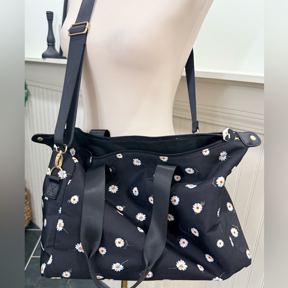 Alice + Olivia Daisy Print Weekender Tote Black Canvas Travel Bag Floral - Picture 6 of 8